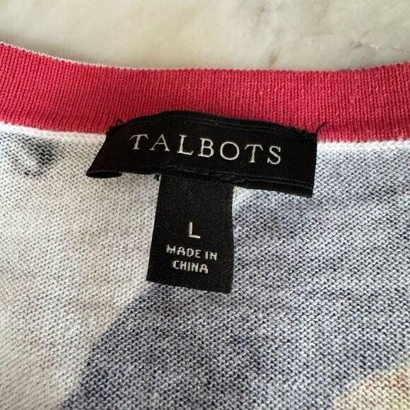 Talbots Women's Palm Trees Pineapples Floral Flamingo Cardigan cotton blend size - Picture 5 of 8